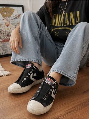 Converse One Star Black Low Top Sneakers Laceless Skater Y2K
